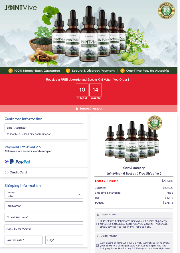 JointVive checkout page